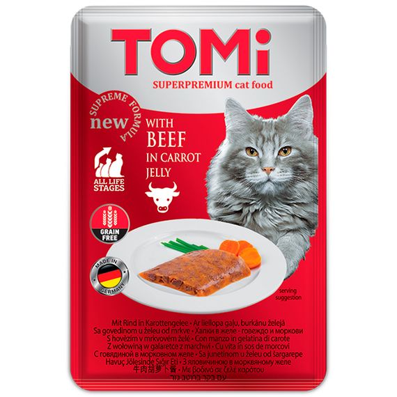 Корм TOMi Beef in Carrot Jelly влажный для котов с говядиной 100 гр