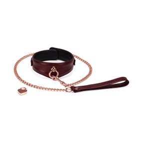 Шкіряний нашийник з повідцем Liebe Seele Wine Red Curved Collar, замок-сердечко Sex Aura