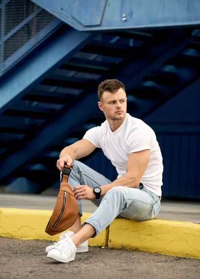 Чоловіча сумка на пояс бананка Sambag Soho BSS Натуральна руда шкіра (82113121wm) | Зображення 2