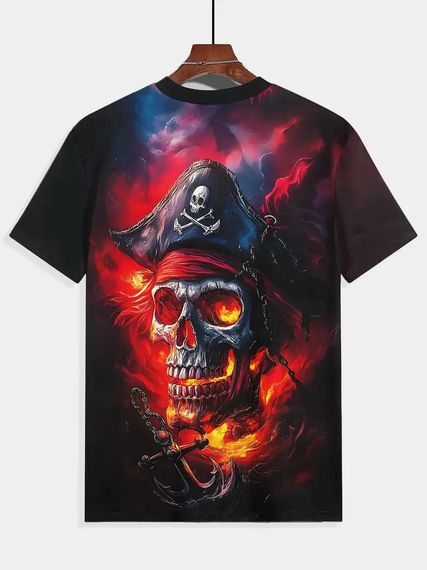 Футболка чоловіча 3D принт Череп капітана піратів у вогні термо дихаюча літня XL 54 | Зображення 2