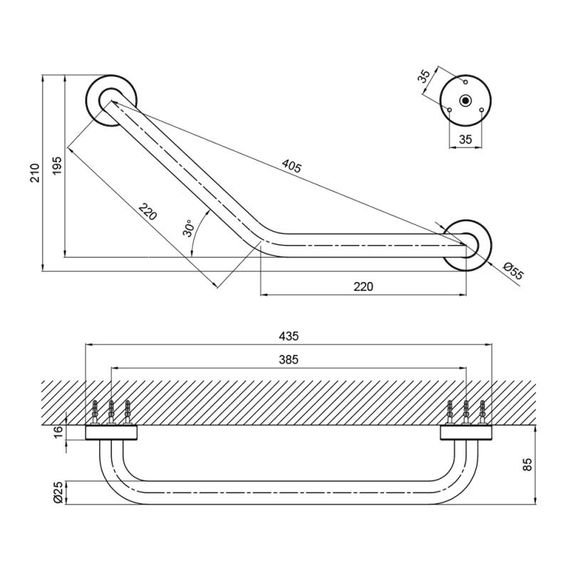 Поручень для ванної вигнутий Lidz (CRM) -121.03.02 | Зображення 1