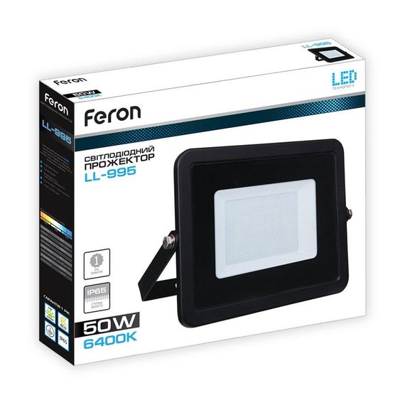 Світлодіодний прожектор Feron LL-995 50Вт 6400K чорний | Зображення 1