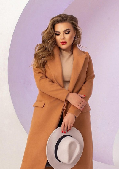 Женское длинное кашемировое пальто больших размеров MI549/1 цвет мокко, размер 50/52 | Зображення 5