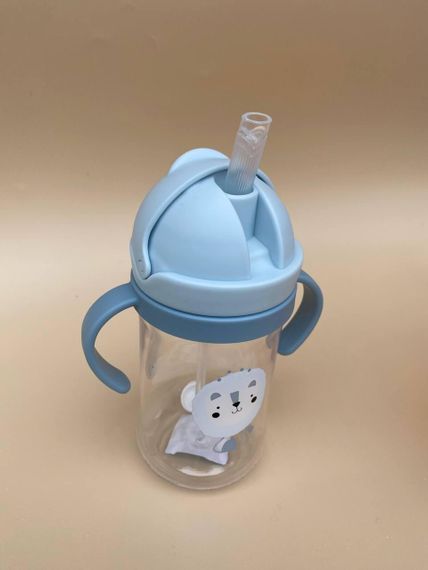 Поїльник непроливайка з трубочкою і грузиком котик блакитний 350мл | Зображення 2