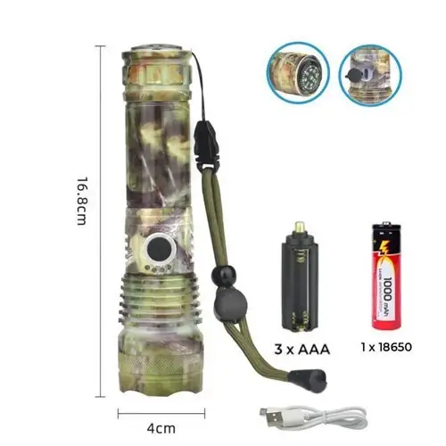Ручной аккумуляторный фонарик с боковым диодом Power style MX-915M-COB камуфляжный расцветка | Зображення 5