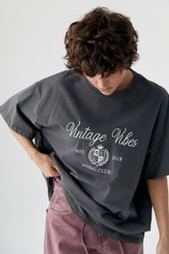 Оверсайз футболка з вишитими написами - темно-сірий цвет, ONE SIZE (є розміри)