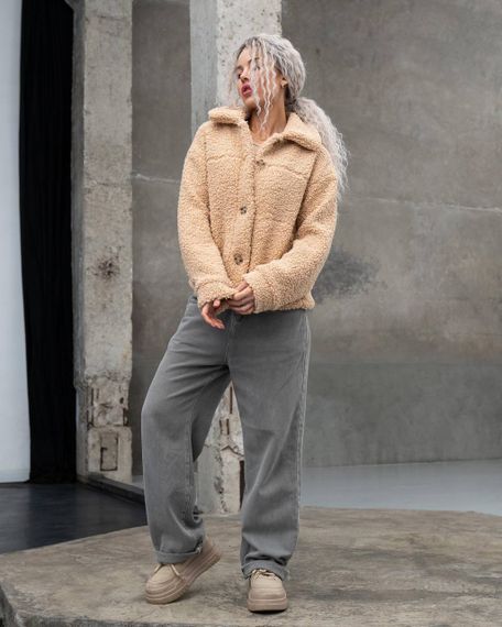 Женская короткая куртка мех Тедди, MN0002  цвет бежевый  размер XL | Зображення 3