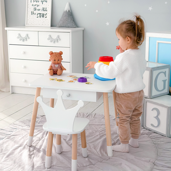 Дитячий столик і стільчик корона білий. Столик із шухлядою для олівців і розмальовок 66928 | Зображення 1