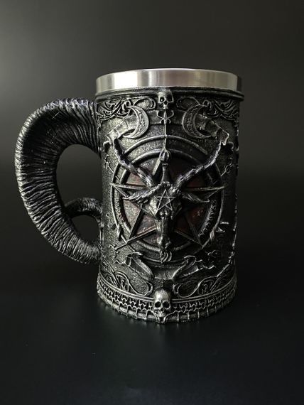 Кружка з пентаграмою — 3D келих із епоксидної смоли та нержавіючої сталі 500мл. | Зображення 1