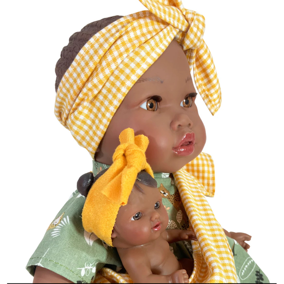 Испанская Виниловая Кукла Nines d`Onil Мулатка с Малышом в Чалме 40 см Девочка Африканка Нинес в Коробке | Зображення 1