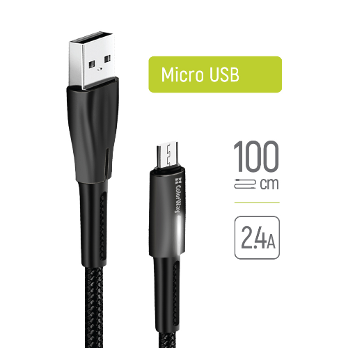 Кабель USB MicroUSB ColorWay CW-CBUM035-BK 2,4A плетений шнур 1м чорний | Зображення 3