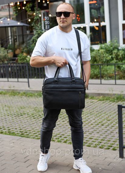Офісна чоловіча сумка через плече 39х29х10, шкіряний портфель-месенджер для бізнесу, чорний | Зображення 6