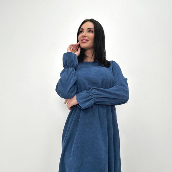 Женское модное вельветовое платье с завышенной талией GF08574 цвет синий, размер 42/44 | Зображення 2