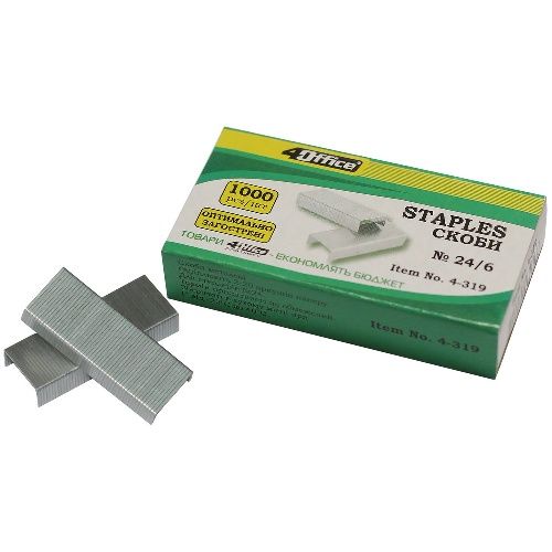 Скоби №24/6 1000 шт. 4-319 4Office, в коробці (4820071010342) | Зображення 1