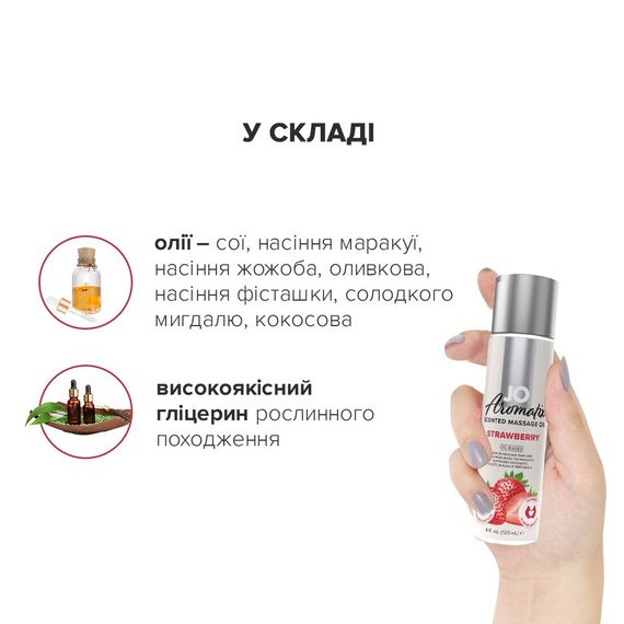 Натуральна масажна олія JO Aromatix Massage Oil Strawberry 120 мл | Зображення 3