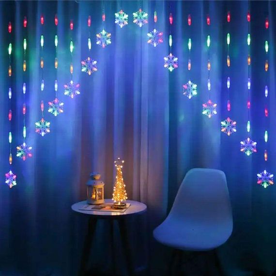 Гірлянда штора від мережі, 3 м, Сніжинки, 200LED, Мультикольорова / Новорічна світлодіодна гірлянда-арка на вікно | Зображення 5