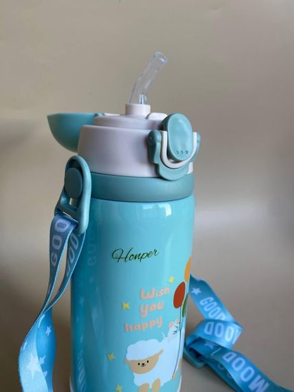 Термос дитячий для напоїв з трубочкою 450мл Зелений з малюнком | Зображення 5