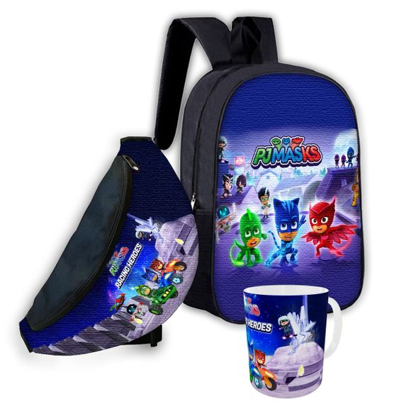 Набор детский Герои в Масках рюкзак 36х27см сумка-бананка,кружка с принтом для мальчика (01636)