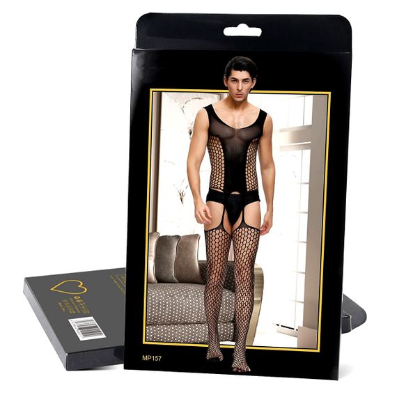 Мужской бодистокинг сетка Star Night с имитацией чулок, черный, L-2XL sexstyle | Зображення 2