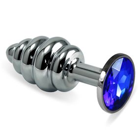 Анальная пробка - Heavy Metal Anal Plug Silver Rosebud Spiral Darkblue Sex Aura
