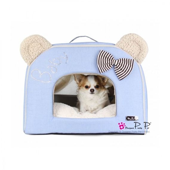 Домик для собак и кошек тканевый  Pretty Pet в виде мишки с ушками голубого и бежевого цвета | Зображення 2