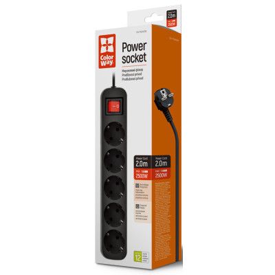 Сетевой фильтр питания ColorWay CW-PSEA52BK, 5 розеток/ 2M black (CW-PSEA52BK) | Зображення 7