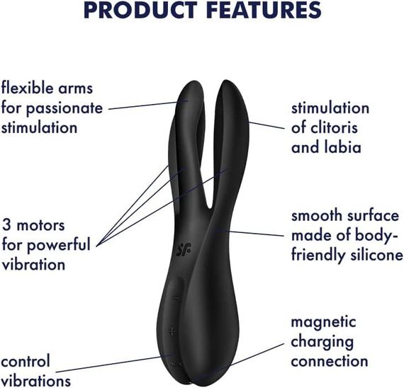 Кліторальний вібратор Satisfyer Threesome 2 Black, 3 гнучкі пальчики, 3 мотори | Зображення 5
