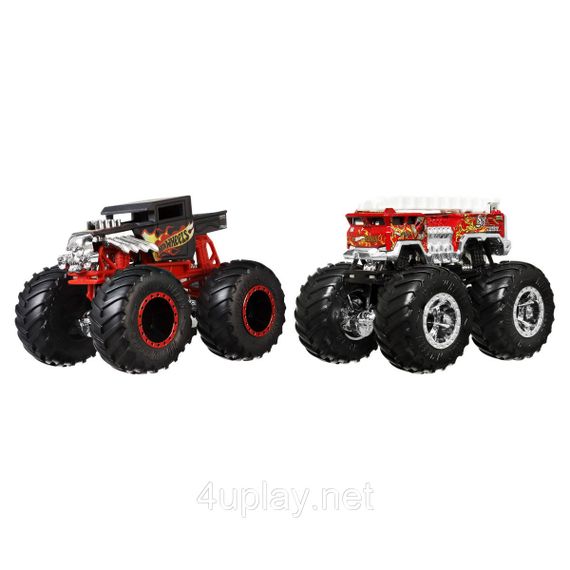 Подарочный набор 2 монстр-трака Хот Вилс Оригинал Hot Wheels Monster Trucks Bone Shaker vs 5 Alarm | Зображення 1