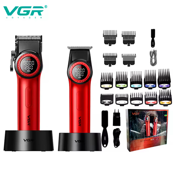 Набор VGR 2 в 1 V-001&amp;V-977 RED, аккумуляторная машинка для стрижки и триммер | Зображення 1