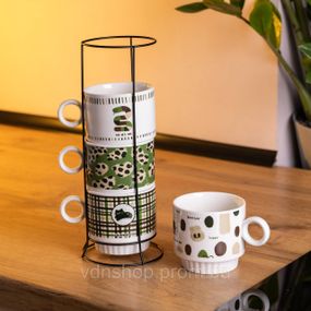 Набор чашек для чая и кофе на металлической подставке Lucky 4 (шт) по 300 (мл) подарочный набор фарфоровых чашек FM-16