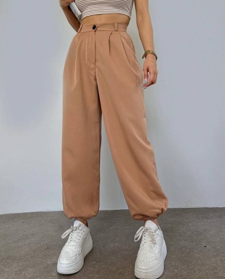 Женские свободные брюки джоггеры из костюмной ткани BF1278 цвет бежевый, размер 42/44 | Зображення 1