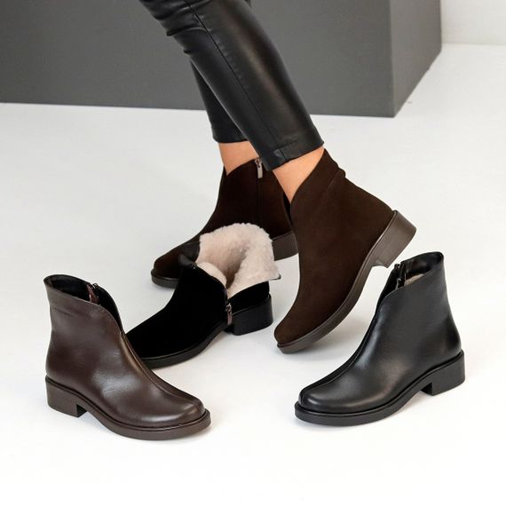 Практичні універсальні чорні зимові черевики замшеві низький хід | Зображення 9