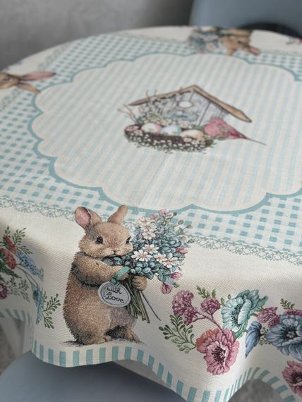 Скатертина гобеленова BLUE BUNNIES Limaso, 137х137, Квадратна, Великодній, Без люрексу, 40% поліестер, 60% бавовна, Гобелен | Зображення 7