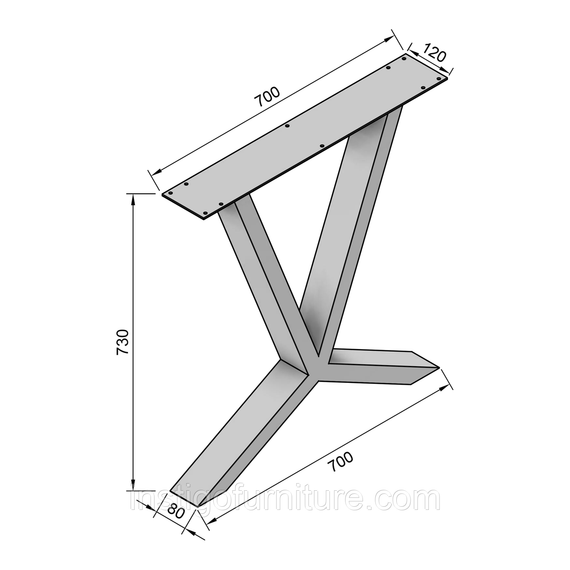 Комплект опор для столу з металу 700×100mm, H=730mm (профільна труба: 80x40mm) Білий | Зображення 6