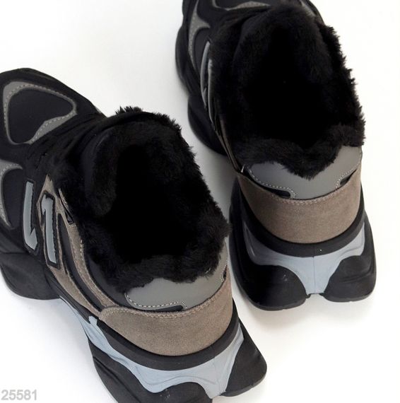 Круті зимові чорні сірі молодіжні кросівки на потовщеній підошві | Зображення 9