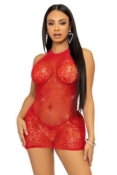 Ажурна міні-сукня зі стразами Leg Avenue Rhinestone halter mini dress, Червоний, День закоханих, One Size, ONE SIZE