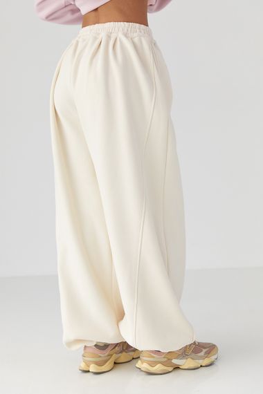 Жіночі теплі спортивні штани палаццо - кремовий цвет, S/M (є розміри) | Зображення 1