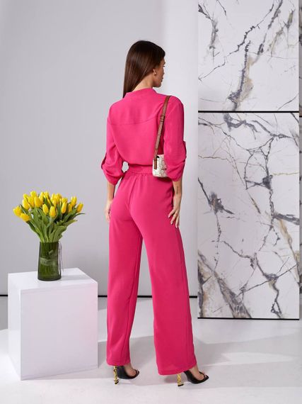 Женский легкий костюм рубашка и свободные брюки креп-жатка, UH378 размер 42, цвет малиновый | Зображення 3