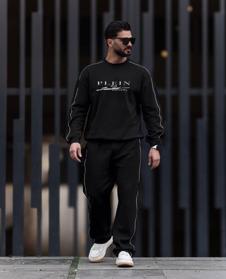 Чоловічий спортивний костюм світшот і прямі штани демісезонний колір чорний розмір 54/56 PP045 | Зображення 1