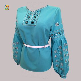 Рубашка Украинская вышиванка 1058 цвет бирюзовый размер XХL/3XL