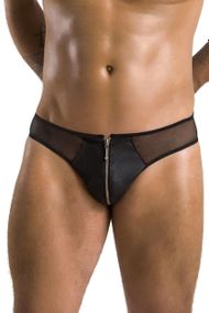 Мужские слипы на молнии Passion 042 SLIP TIMMY XXL/XXXL Black, экокожа, сетка sexstyle