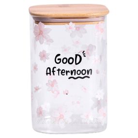 Банка для сыпучих продуктов с бамбуковой крышкой 1.2 л емкость для сыпучих стекло HP-34-23