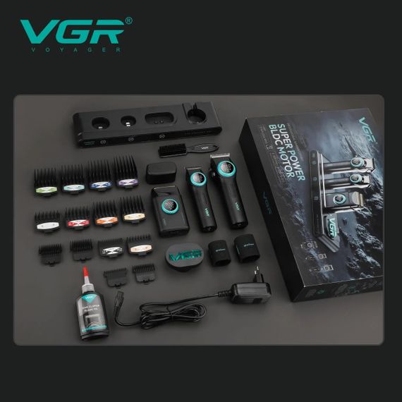 Професійний набір для барберів VGR Stepless Pro 3 in 1 BLACK / Чоловічий комплект для стрижки VGR | Зображення 4