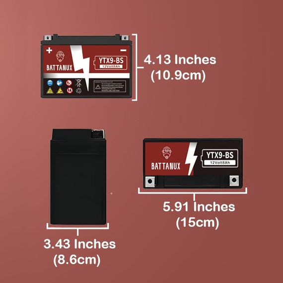 Аккумулятор для мотоцикла Battanux YTX9-BS, герметичная SLA/AGM 12 В 8 А·ч, аккумулятор для квадроциклов | Зображення 3
