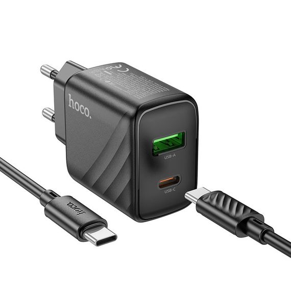 МЗП Hoco CS23A Sunlight PD30W+QC3.0 (1USB-A/1C) + кабель Type-C to Type-C Black | Зображення 1
