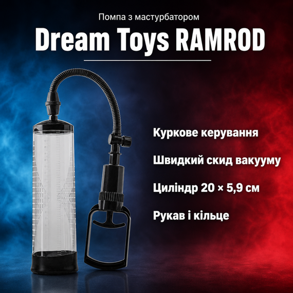 Вакуумна помпа для пеніса мастурбатор Dream Toys RAMROD PENIS PUMP TRIGGER — ABS, TPE, куркове керування