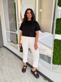 Женские льняные укороченные штаны с подворотом FZ905 цвет белый размер 50/52