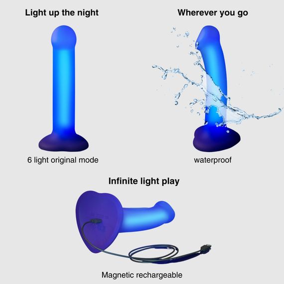 Дилдо, що світиться Strap-On-Me Glow-LED Dildo Purple - M | Зображення 1