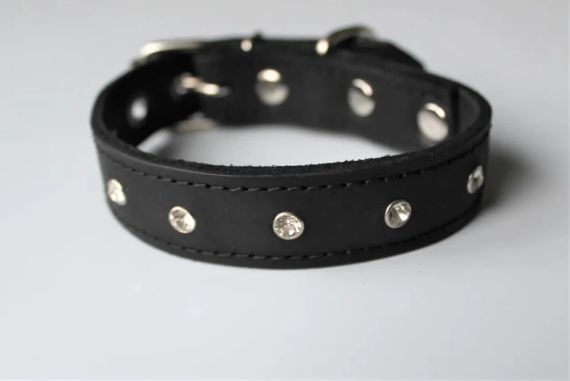 Нашийник для невеликих собак чорний зі стразами чорний