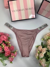 Жіночі трусики Вікторія Сікрет зі стразами, трусики бразиліана Victoria's Secret, модні трусики танга Темно-рожевий, L